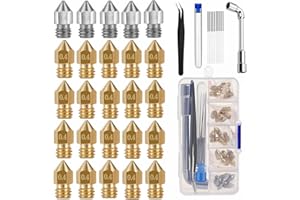 25PCS Nozzles, 0.4mm 3D Printer Nozzles,Hardened Stainless Steel Brass Nozzle Compatible with Creality Ender 3/Ender 3 Pro/En