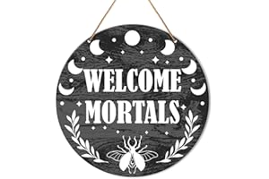 Muktoujaumai Witch Signs for Front Door, Witchy Hanging Sign Decor Halloween Wall Decorations Magic Witchcraft Sign for Gothic House, Porch, Entryway, Housewarming Gift for Wicca, Welcome Mortals