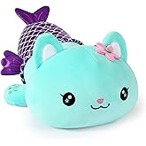 Onsoyours Cute Kitten Mermaid Plush Toy Stuffed Animal Kitty Soft Mermaid Cat Plush Pillow for Kids (Blue Cat Mermaid, 12")