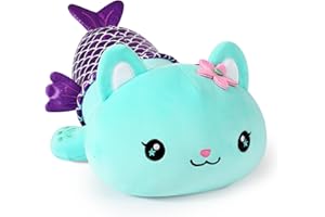 Onsoyours Cute Kitten Mermaid Plush Toy Stuffed Animal Kitty Soft Mermaid Cat Plush Pillow for Kids (Blue Cat Mermaid, 12")