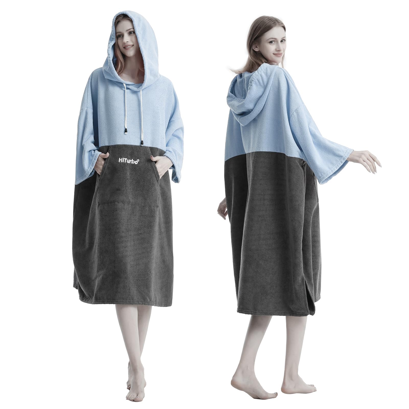 Hiturbo Changing Robe,Poncho Bath Towel with Hooded for Beach Swimming Surfing