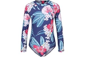 LOLLISY Girls One Piece Swimsuits Long Sleeve Rash Guard for Kids Girls Hawaiian Swim Shirts UPF 50+ Sun Protection