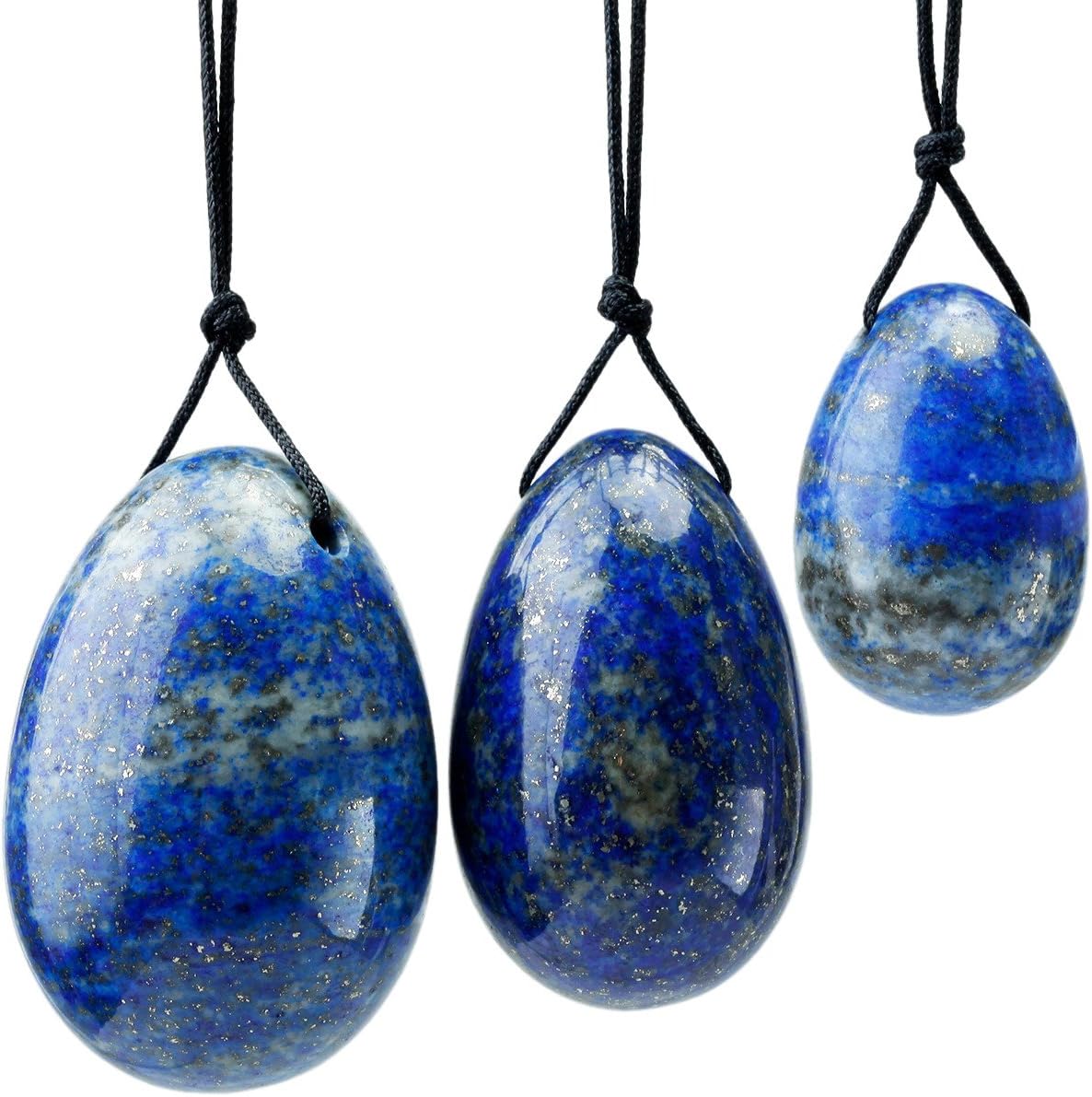 Shanxing Lapis Lazuli Yoni Eggs Set of 3, Predrilled, with Unwaxed String, Massage Stone for Women to Train Pelvic Muscles Kegel Exercise