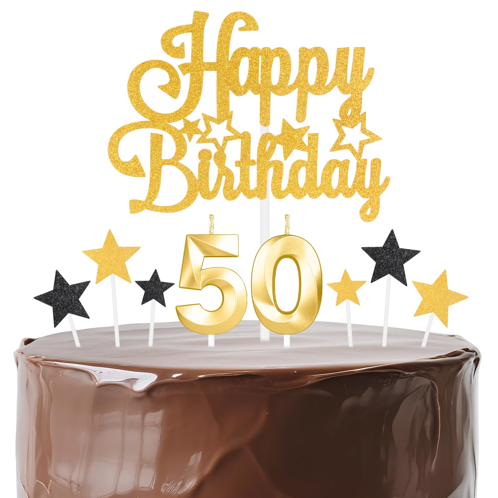 mciskin Gold Birthday Candles Set,Women Men 50th Birthday Decorations,Golden Number 50 Candle for Cake,Gold Candles Cake Toppers with Star for Women Men Birthday Party Anniversary Decorations