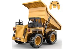 kolegend 9 Channel Remote Control Dump Truck Toy with Lights and Sounds Effect, 1:18 RC Construction Vehicles Trucks Gift for Kids Boys and Girls（Package Without Battery）