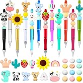 Ctosree 12 Set Animal Beadable Pens Bulk Cute Plastic Ballpoint DIY Pens Making Kit with Silicone Beads for Craft Valentine's Day Birthday Party Favor Gifts Fillers Office Supplies