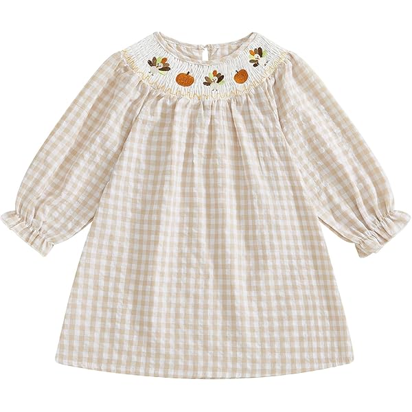 knee length dresses for ladies Long Bubble Smocked Turkey Orange Gingham – Classic Whimsy main image 1