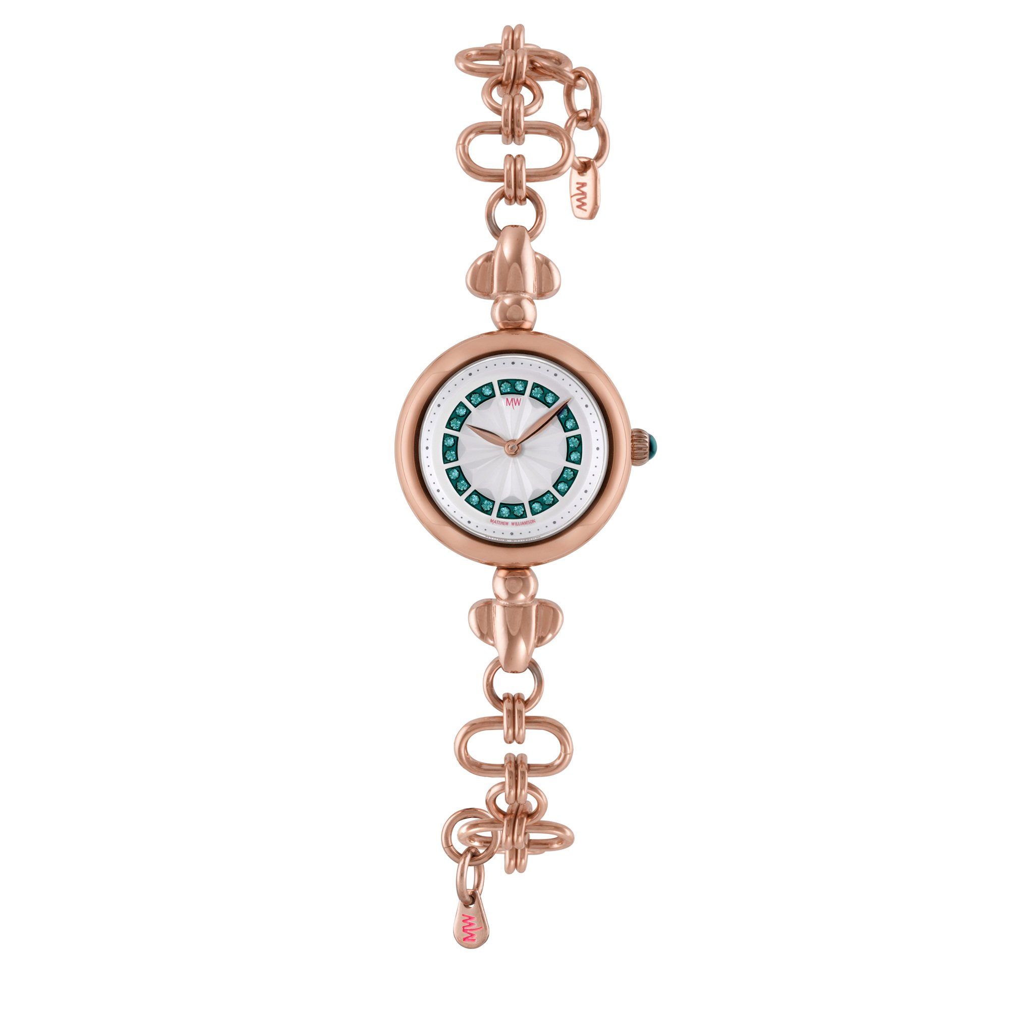 Matthew Williamson Rotary Women's Quartz Watch with White Dial Analogue Display and Rose Gold Plated Stainless Steel Bracelet LBM35003/06