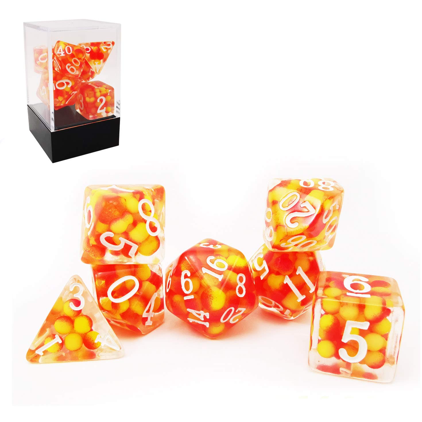 Bescon Firey Pearl Polyhedral Dice Set, Fire Pearl Poly RPG Dice set of 7 — image 1