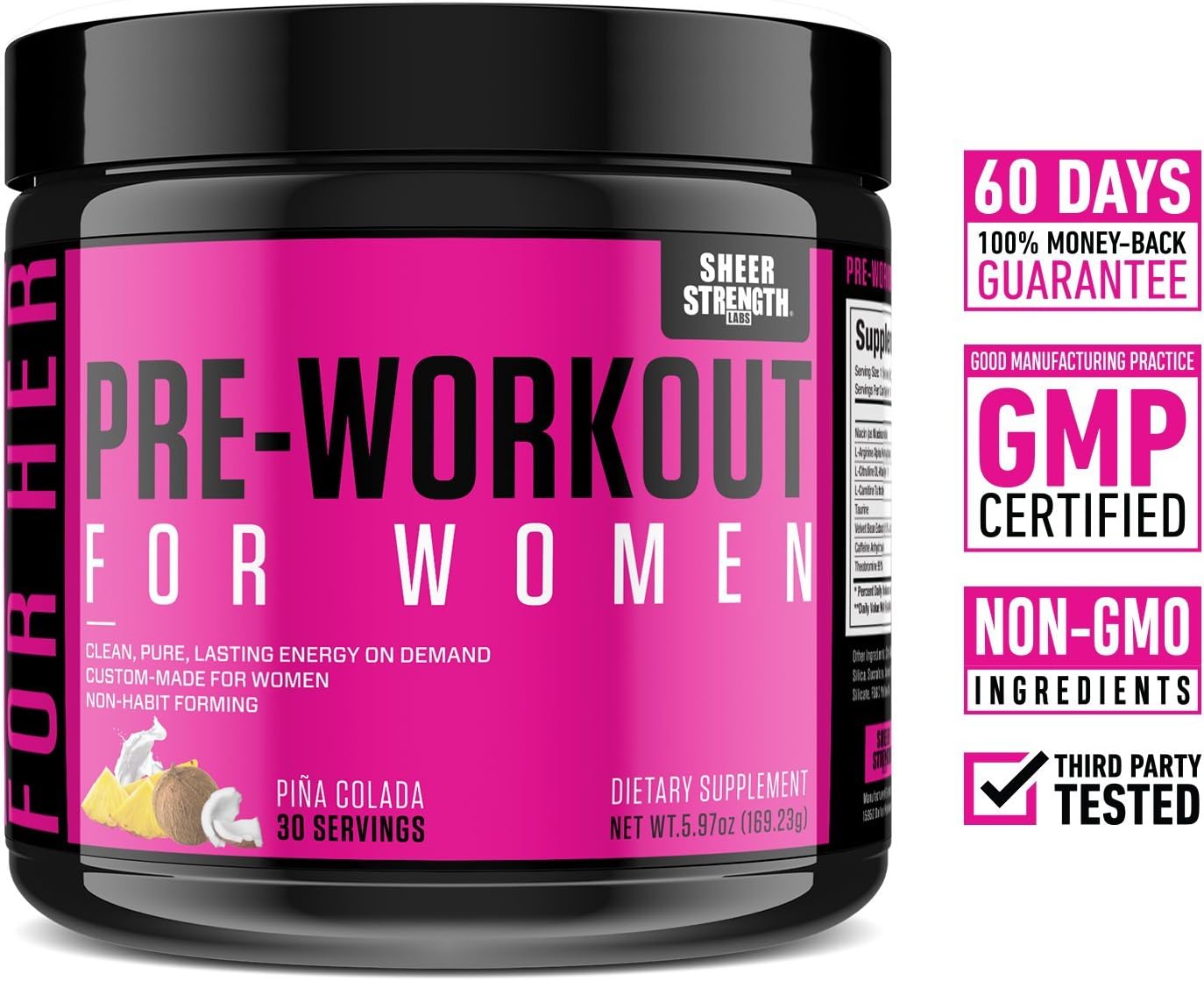 Pre Workout for Women with L Arginine (v2) - Energy, Stamina, Healthy Weight Loss | Non-GMO & Non-Habit-Forming | Nitric Oxide Booster Powder Supplement - Sheer Strength Labs, 30 Servings: Health & Personal Care