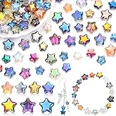 200PCS 8MM & 10MM Glass Star Beads Bedazzling Irisedent Glass Beads,Crystal Star Beads,Eletroplated Mixed Colors Cute Bead for Necklace Bracelet Jewelry Making,Spacer Beads Bulk for Crafting & DIY