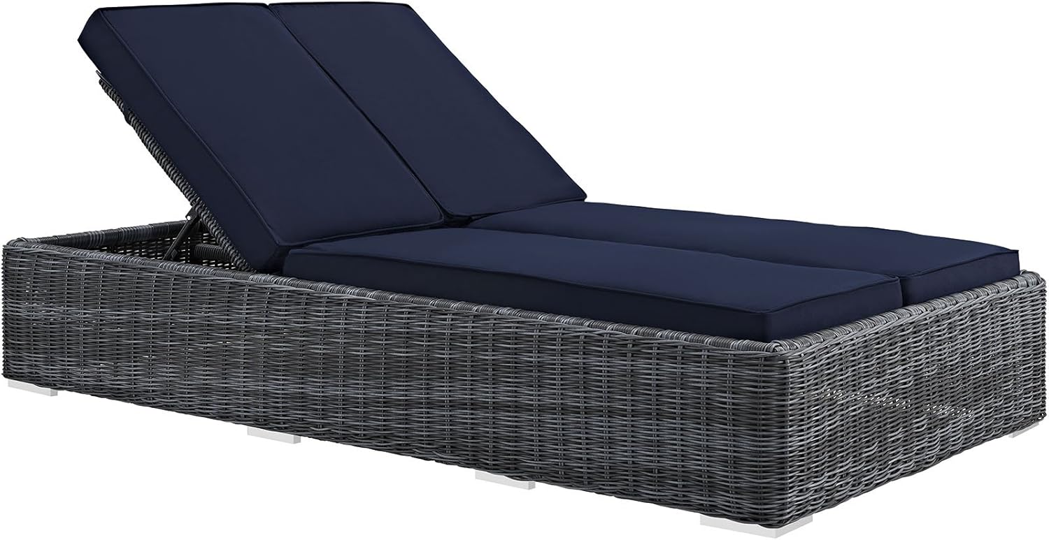 Modway Summon Outdoor Patio Double Chaise Lounge With Sunbrella Brand Navy Canvas