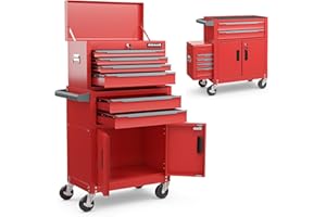 IRONMAX Rolling Tool Chest, 2-in-1 Widened Heavy Duty Steel 6-Drawer Tool Cabinet with Lockable Top Toolbox & 4 Universal Whe