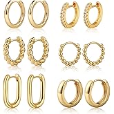 VIROMY Gold Hoop Earrings Set for Women Trendy, 14K Gold Plated Lightweight Small Gold/Silver Hoop Earrings for Women Chunky Open Hoops Earrings Jewelry Gifts