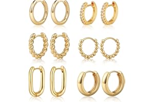 14K Gold Hoop Earrings for Women Lightweight Chunky Hoop Earrings Multipack Hypoallergenic, Thick Open Twisted Huggie Hoops E