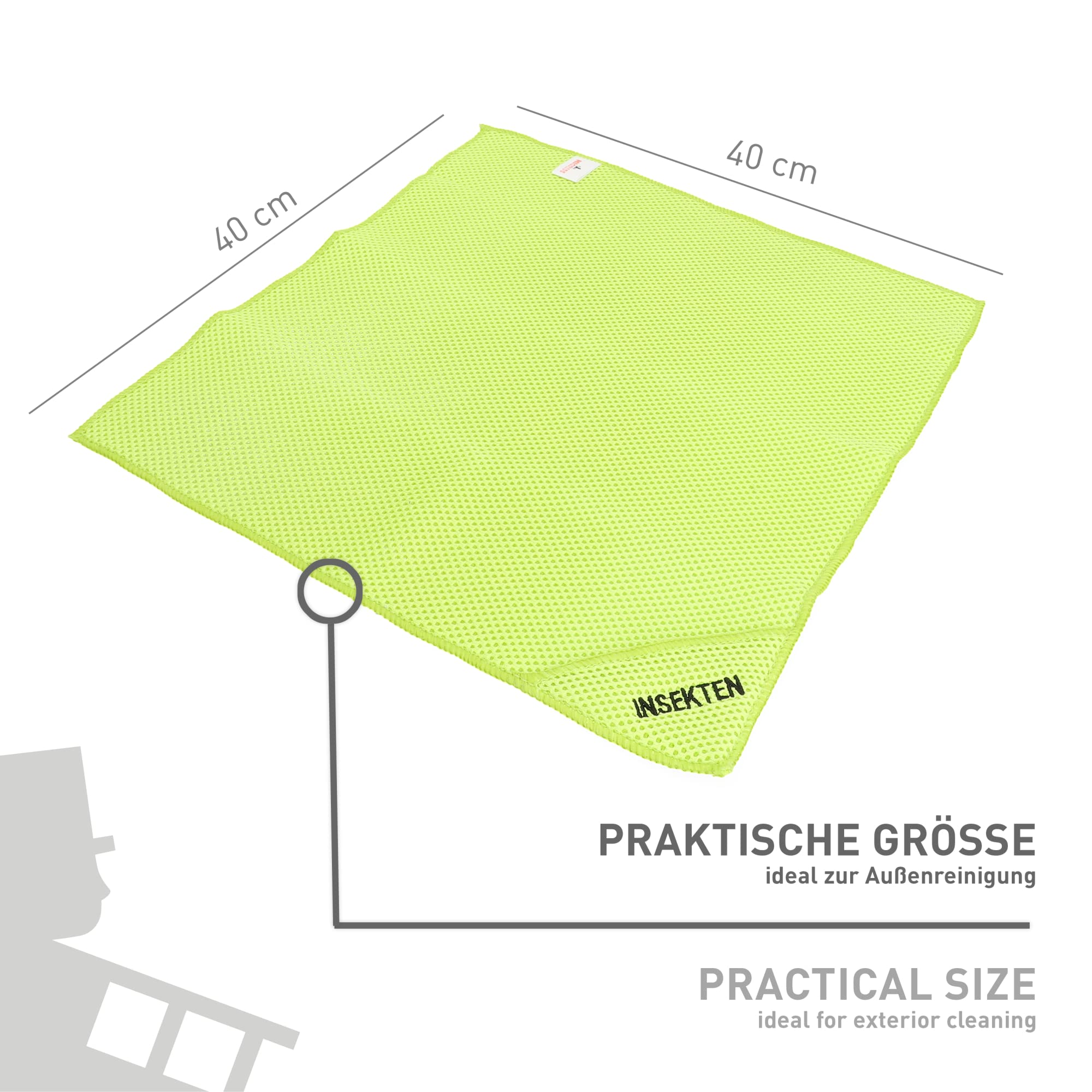 NIGRIN Mikrofaser-Tuch Insekten, löst Insektenreste schonend und effizient, garantiert kratzerfreie Reinigung, mit Insektennetz, Auto Microfasertuch Autopflege, 40x40 cm 3
