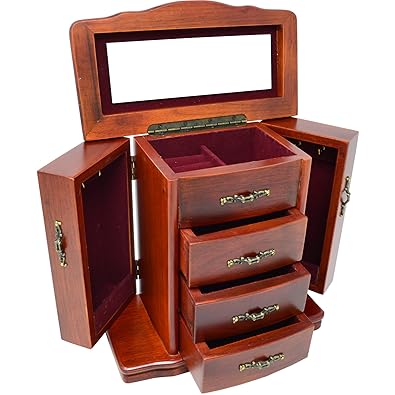 Wooden Jewellery Box 3 Drawer Necklace Bracelet Rings Organiser