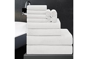 MAGGEA 12 Pack Microfibers Towel Set,2 Oversized Large Bath Towels,2 Bath Towel,4 Hand Towels,4 Washcloths,Soft White Bath Towel for Bathroom Hotel Spa Gym,Highly Absorbent Quick Dry Towel Set Collection