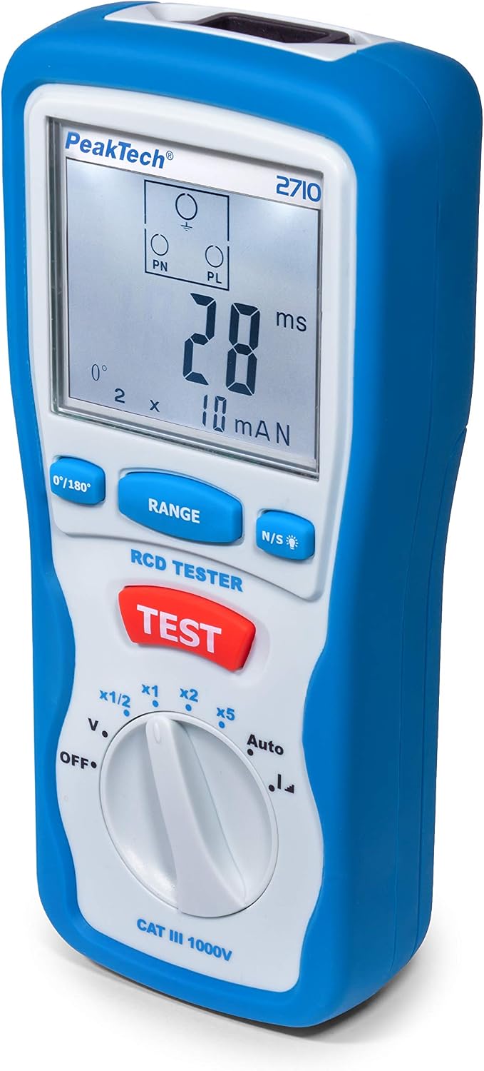 PeakTech P 2710 - Digital RCD Tester, CAT III 600 V, 3-Digit LCD Measurement Display with Backlight, Blue, 92 x 200 x 50 mm - Image 4