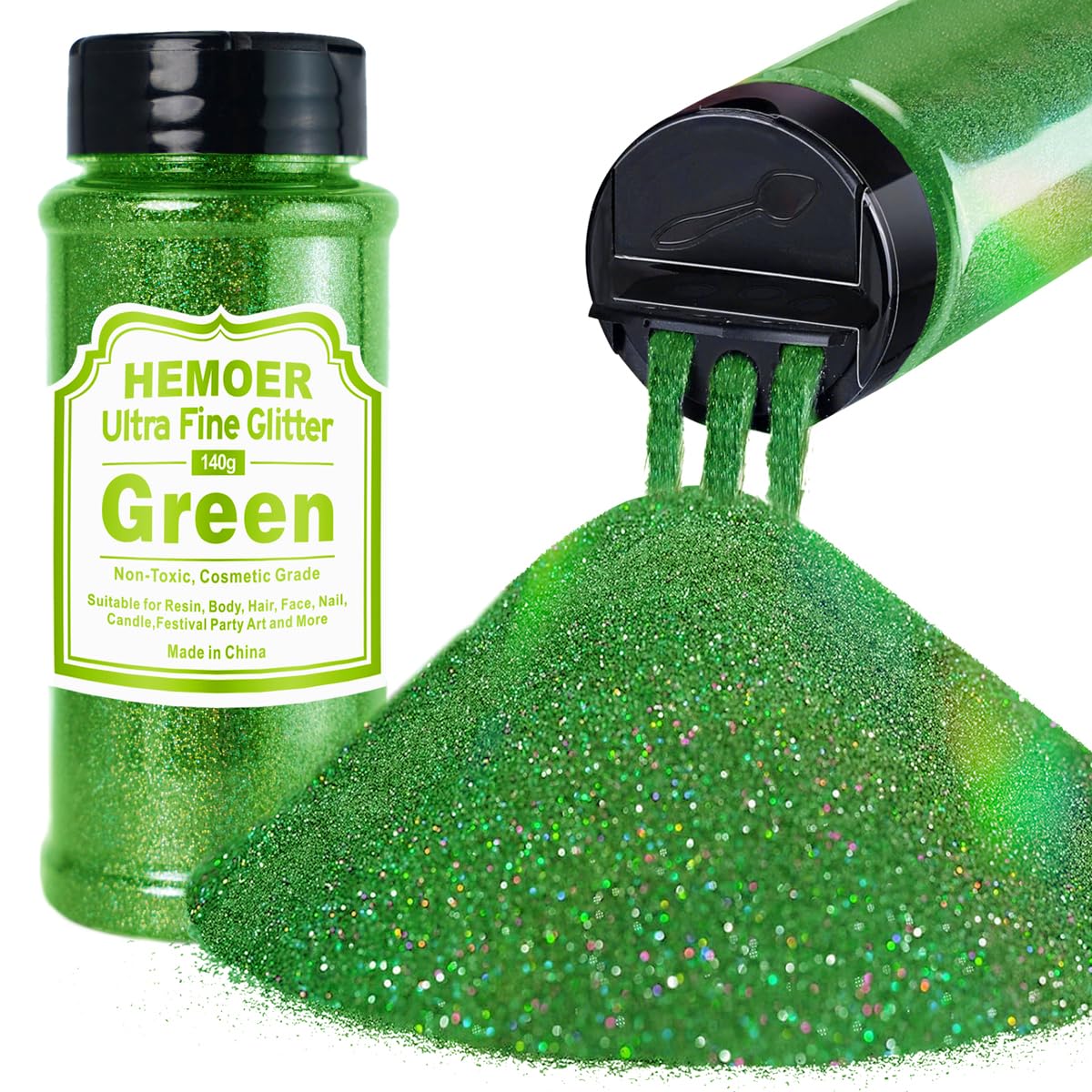Green Ultra Fine Glitter, 5oz /140g Metallic Cosmetic Holographic Glitter for Hair Face Body Eye Nail Art Festival, Epoxy, Resin Crafts, Tumblers, Resin Jewelry, Candle, Painting Arts