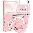 Wazzasoft for Samsung Galaxy Tab S9 FE 5G Case 10.9 Inch Girls Cute Cat Kawaii Cover Girly 3D Cartoon Women Kitten with Rotating Handle Stand & Strap Soft Silicone Funda for Galaxy Tablet S9 FE Cases