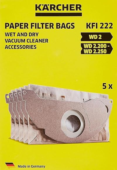 Kärcher KFI 222 Paper Filter Bags 5 pcs 2-ply for WD MV WD 2.200-2.550