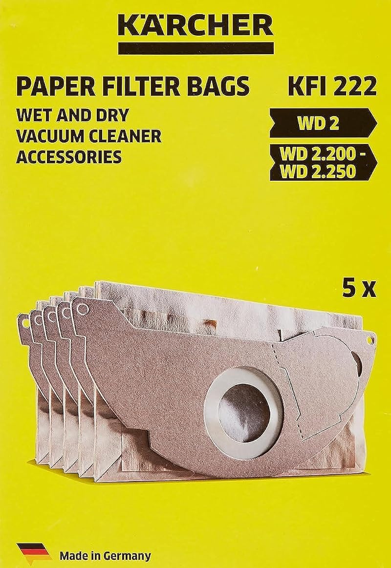Kärcher KFI 222 Paper Filter Bags 5 pcs 2-ply for WD MV WD 2.200-2.550