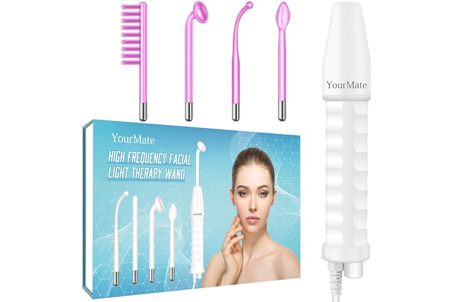 YourMate PhotoTherapy Device High Frequency Facial Wand Machine with Argon Tubes for Face Chin Neck Hair, Facial Skin Wand Machine with 4 Different Tubes