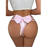 OYOANGLE Women's Bowknot Cut Out Thong Panties Cheeky Strappy Mid Rise Underwear