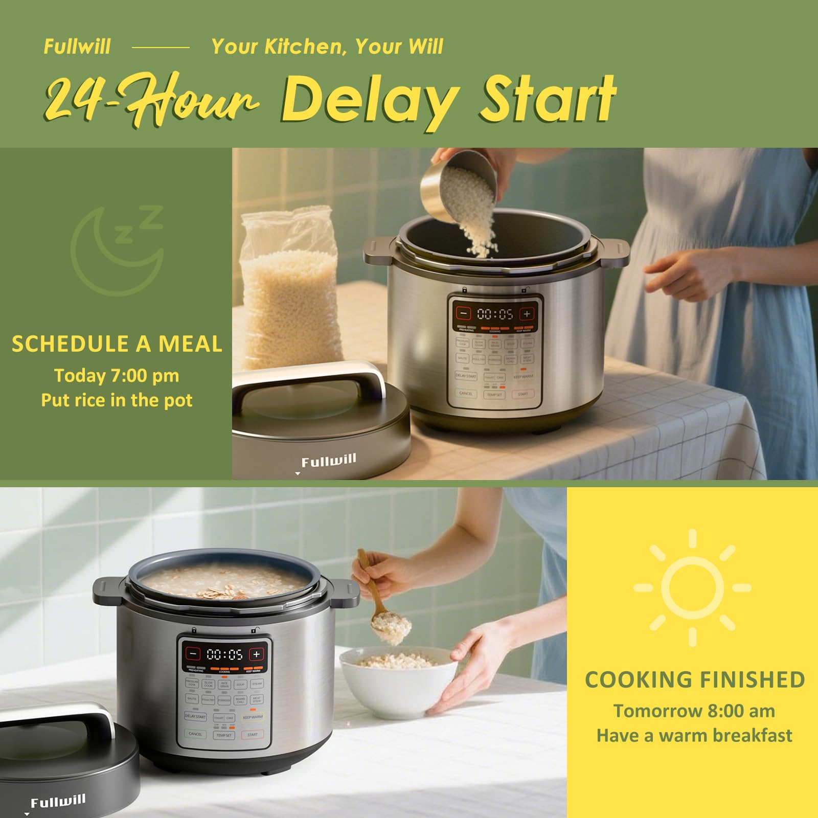 Fullwill 9-in-1 Electric Pressure Cooker(2025 Upgraded), 12 Presets Instant Multi Cooker, Olla de Presion Nonstick Pot 6 Quarts