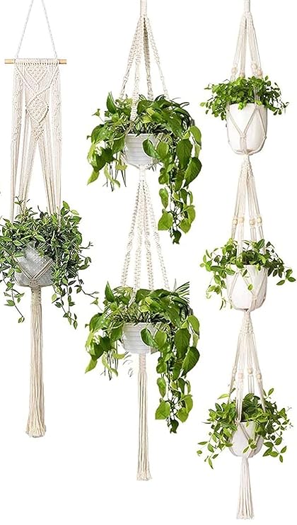 Macrame Plant Hangers Set of 3 Hanging Planters Indoor Handmade Cotton Rope Flower Pot Holder Tassels for Plants Indoor Outdoor Home Decor