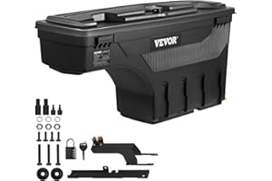 VEVOR Truck Bed Storage Box, Compatible with 2015-2020 Ford F150 R, Waterproof ABS Wheel Well Tool Box with Lockable Lid and Password Padlock, 6.6 Gal/25 L Truck Bed Toolbox, Passenger Side, Black
