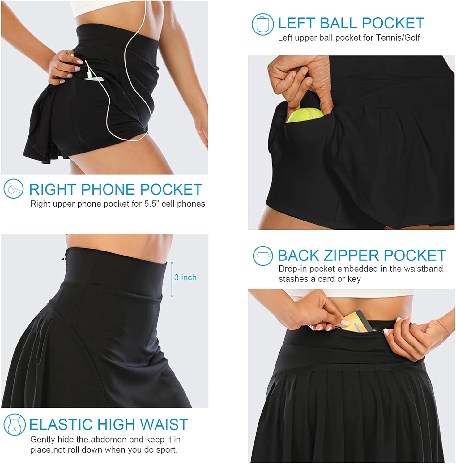 Pleated Tennis Skirts for Women with Pockets Shorts Athletic Golf Skorts Activewear Running Workout Sports Skirt: Clothing