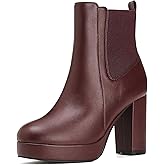 Putu Women's Chunky High Heel Ankle Boots Dressy Booties with Zipper Round Toe Platform Booties