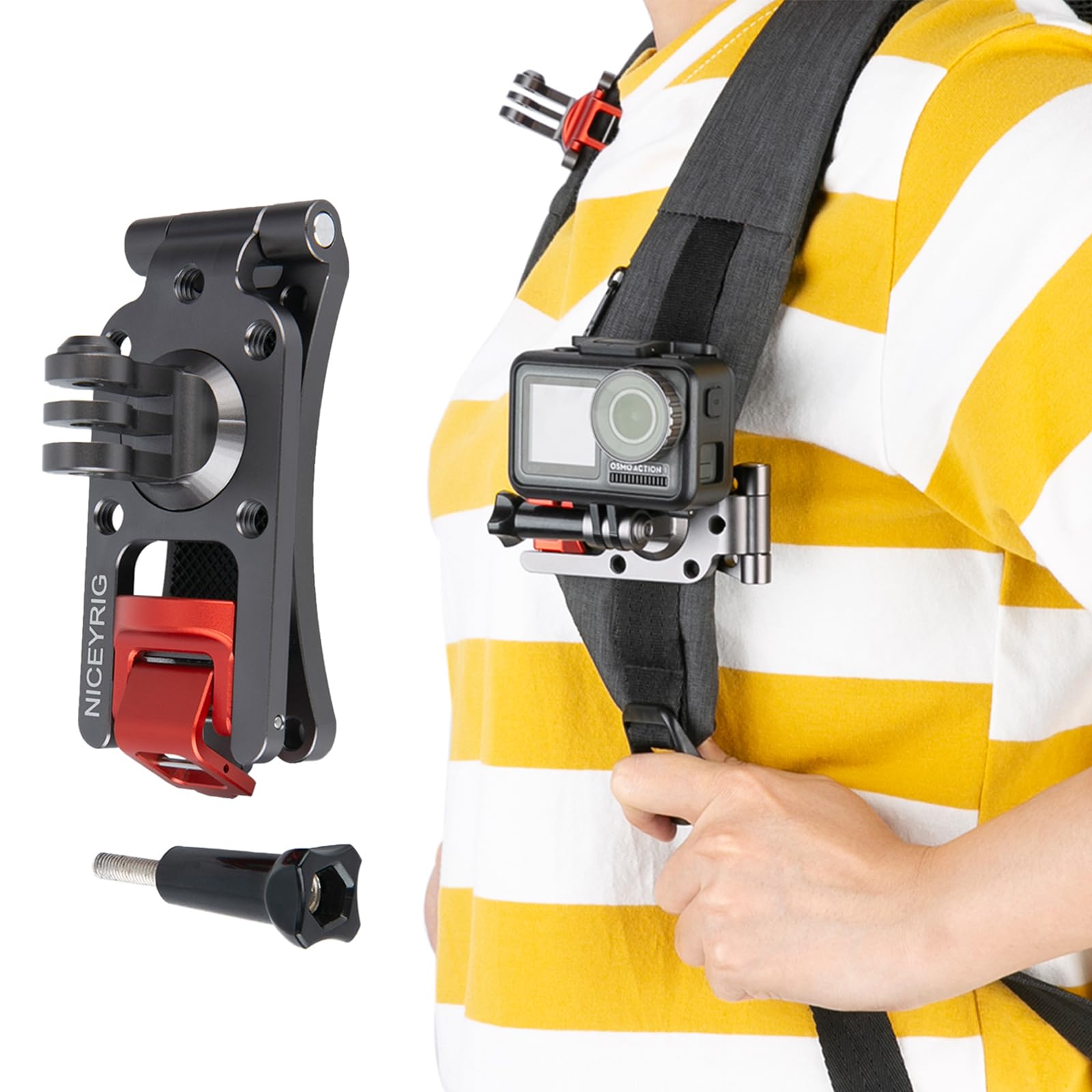NICEYRIG Backpack Strap Holder Clip Mount for DJI OSMO Pocket, GoPro Hero 5/6/7/8, Xiaomi YI 4K Action Sports Cameras
