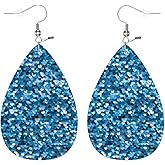 Zokola Sequined Blue Tear Drop Ear Rings For Women Dangling, Shiny Blue Sequined Circles Friends Fashion Faux Leather Earrings For Bridals Wedding Party Holiday