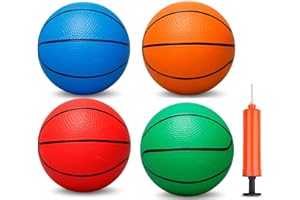 ANZMTOSN 7 Inch PVC Mini Basketball for Indoor Basketball Hoops, Soft 7" Rubber Small Replacement Basketball for Over Door Basketball Hoop Sets, Little Basketballs for Kids (4 PCS with Air Pump)