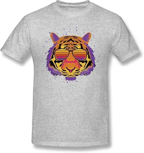 Amazon 眼鏡の男性のtシャツタイガーヘッドイラスト夏ラウンドネック半袖 Tシャツ カットソー 通販