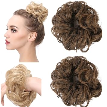 Amazon Com Curly Messy Hair Scrunchies Fake Bun Extensions Dark