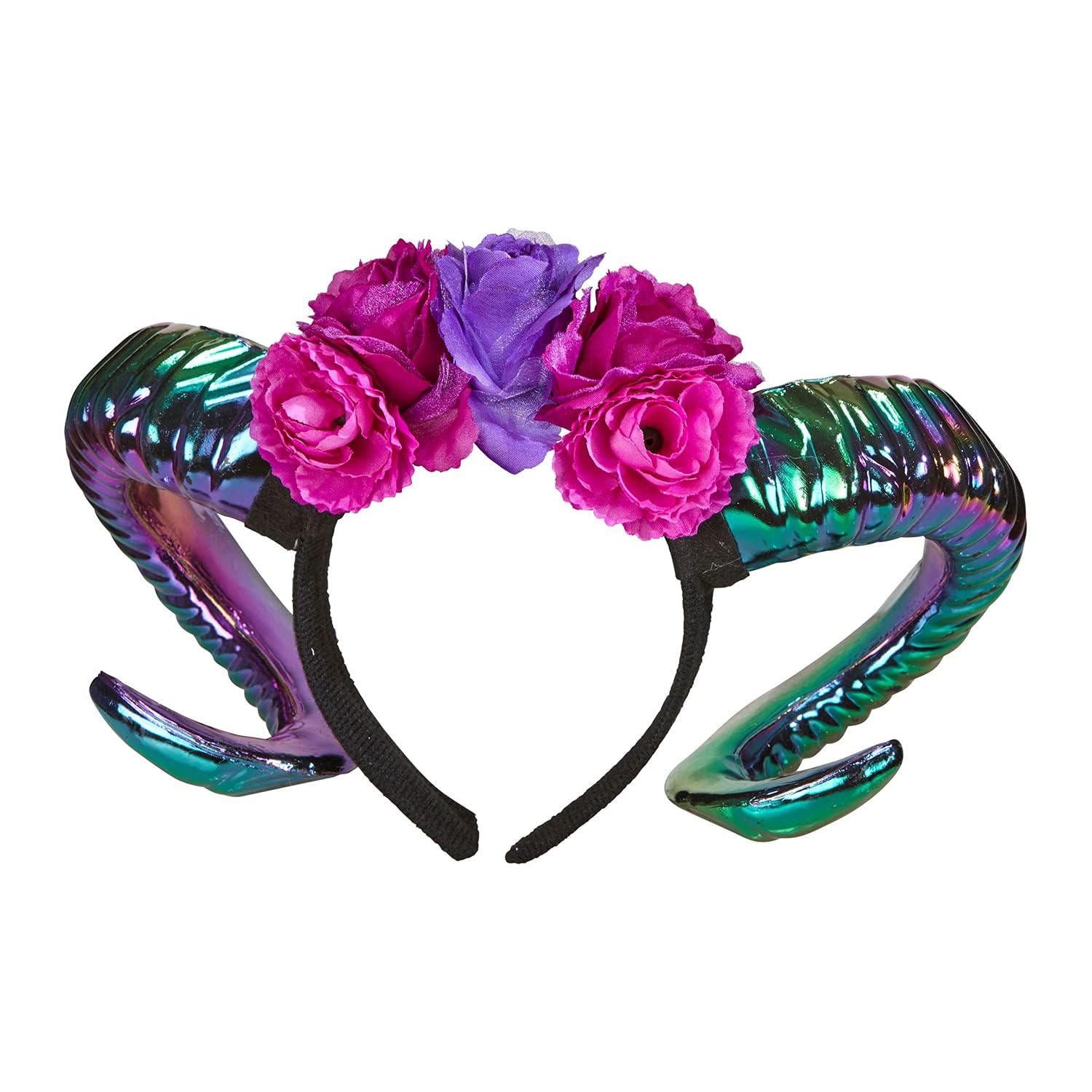 Widmann 68567 68567 Aries Horns with Flowers, Headband, Witch, Halloween, Accessory, Women, Multicoloured, One Size