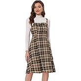 Allegra K Women's Christmas Plaid Dress Vintage Sleeveless Tie Waist A-Line Pinafore Overall Dresses