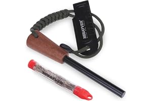 NESAYVER Fire Starter Survival Tool, Ferro Rod Fire Striker with Tinder Rope Kit, Flint Fire Starter Kit with Paracord Lanyard Handle for Hiking, Camping, Emergency Flint Up to 20,000 Strikes