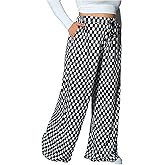 SOLY HUX Women's Plus Size Plaid Checkered Wide Leg Pants Tie Front High Waisted Baggy Pants Trousers with Pockets