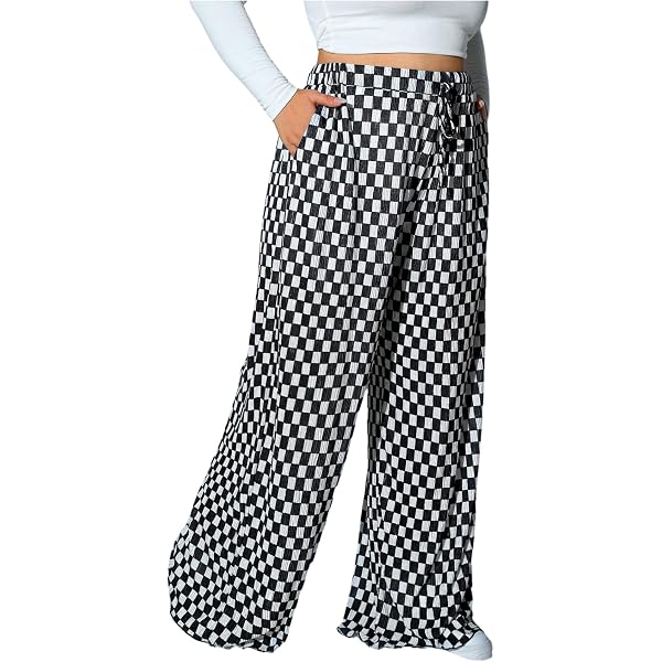 Amazon.com: SOLY HUX Girl's Plaid Gingham Baggy Pants Elastic High