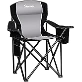 Padded Camping Chairs for Adults, 1 Pack Oversized Folding Outdoor Chairs, Weight Capacity 475lbs, with Cooler Bag, Cup Holder, Storage Pocket, Carry Bag - Black
