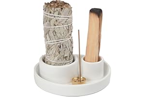 GRAMSTORMAX 4 in 1 Incense Holder, Palo Santo Stick Holder,Sage Holder for Burning- 4.25" Sage Incense Holder for Meditation Room Home Decor (White Speckles)