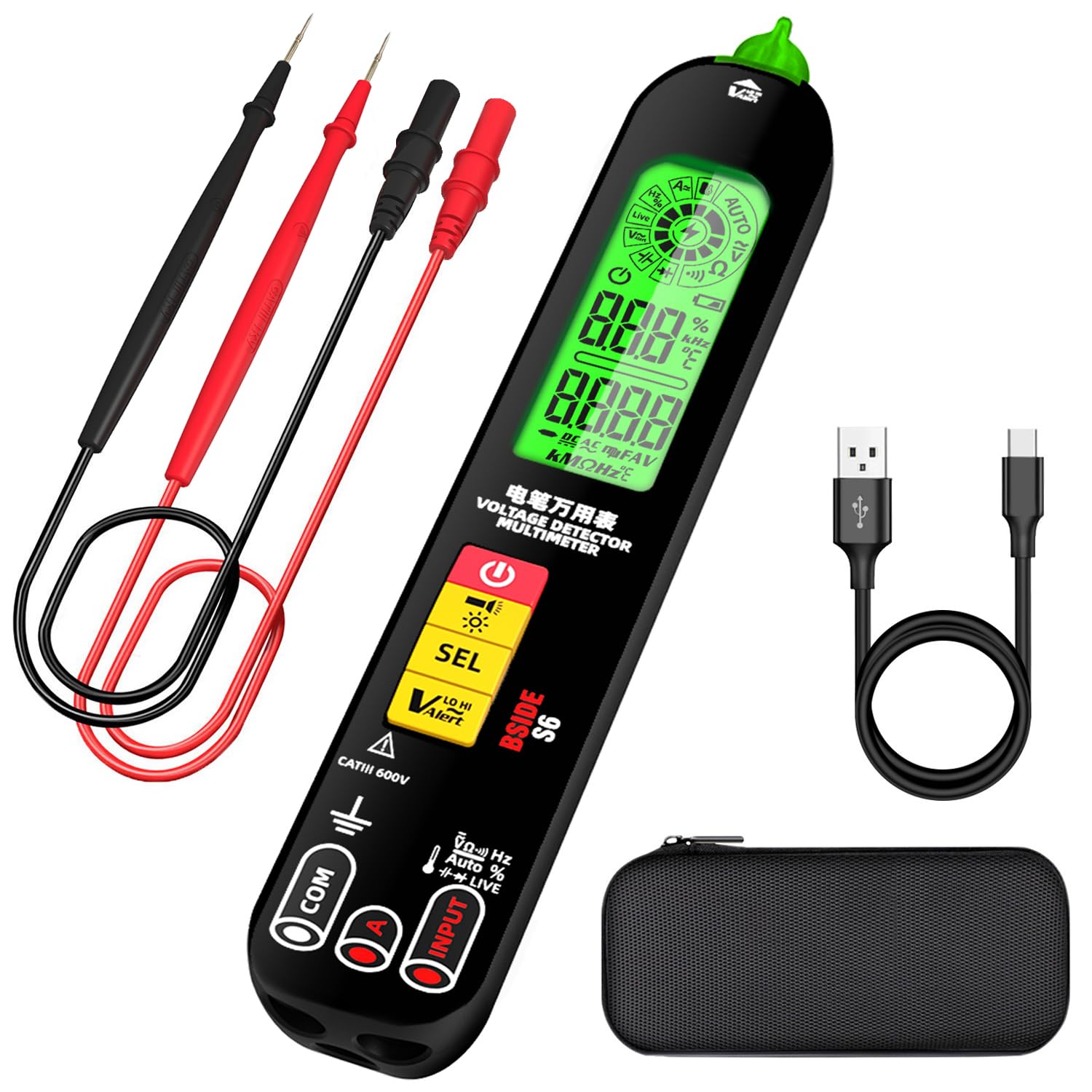 BSIDE Voltage Tester Rechargeable Non Contact Electrical Tester Pen with Triple Display VFD Capacitance Diode Tester Live Detector Multimeter Auto Range for AC DC Current/Voltage Ohm Hz Continuity