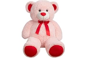 WENMOTDY Huge Teddy Bear Stuffed Animal Giant Teddy Bear Plush with Red Ribbon Bow Valentine's Day Plush Toy Gift for Girlfriend and Kids 36 inch Pink