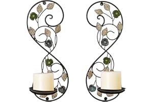 JUCONSIN Wall Sconce Candle Holder Set of 2 Candle Sconces Antique Leaf Flower Metal Wall Candle Holder Wall Decoration for Living Room Dining Room Bathroom Farmhouse Fireplace Wedding