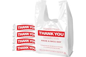 TGEONIX White Thank You Plastic Bags, 100 Pack Reusable & Disposable Grocery Shopping Bags with Handles-11.5"x6.5"x21" T-Shirt Bag, Eco-Friendly for Small Business & Supermarket Use